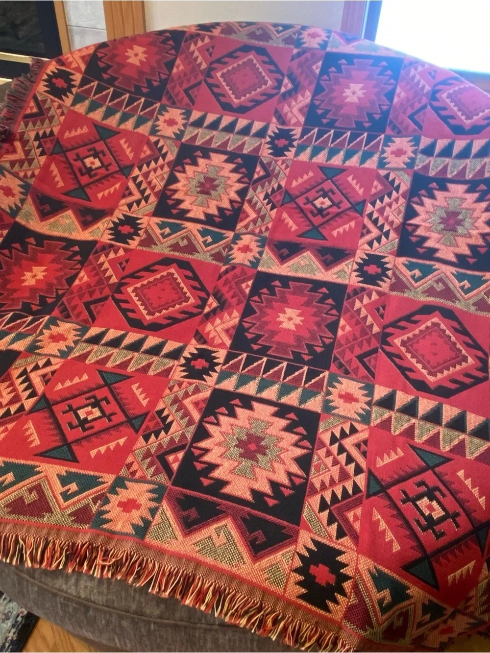 Vintage Goodwin Weavers Throw Blanket Tapestry Aztec Southwest 48”x68”